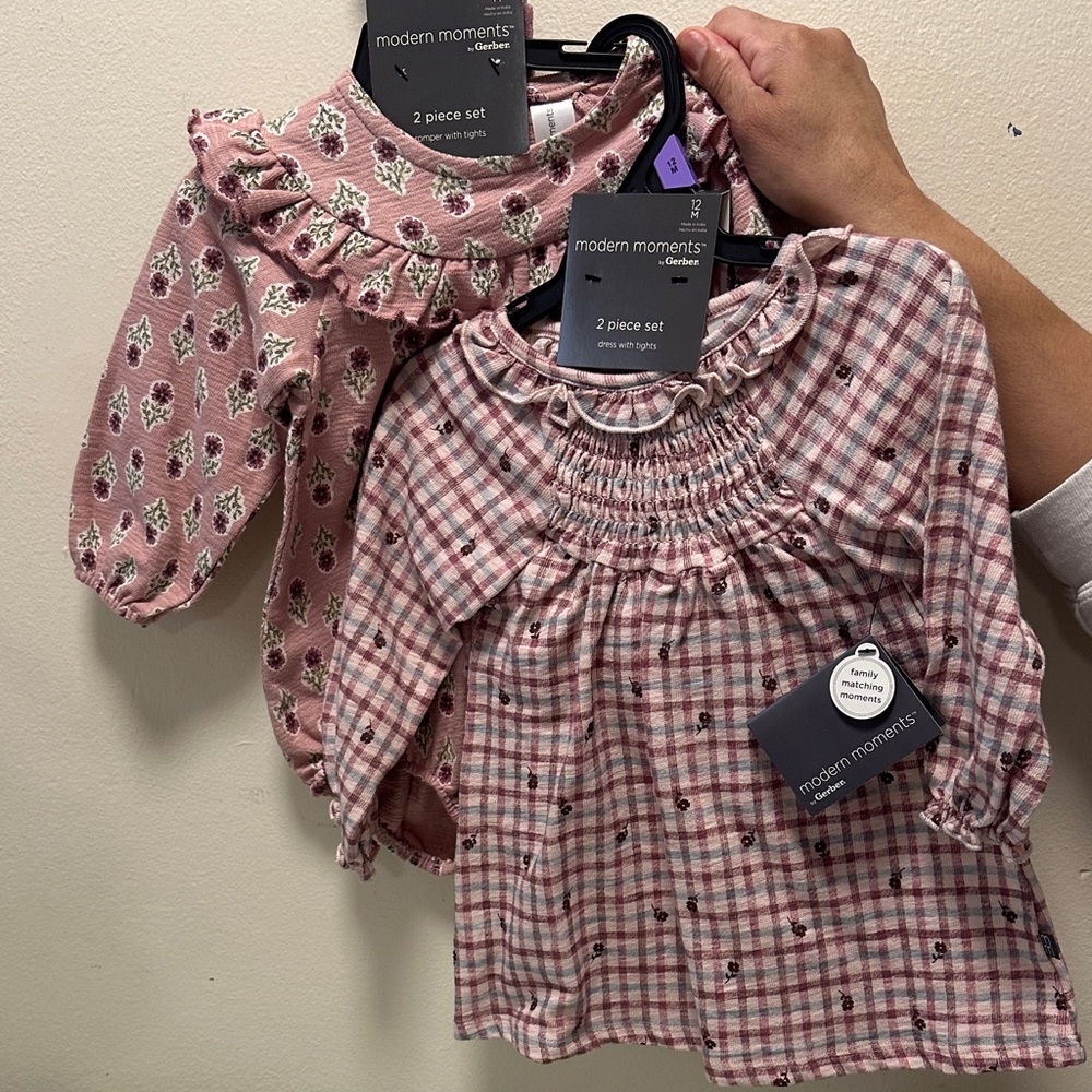 Pink Floral and Cream Plaid Kids dress and bodysuit